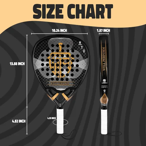 Miniatura 3 de Pala de pádel de fibra de carbono – Pala De Padel ligera con superficie de carbono de 12 quilates, núcleo de espuma viscoelástica EVA y agarre Negro