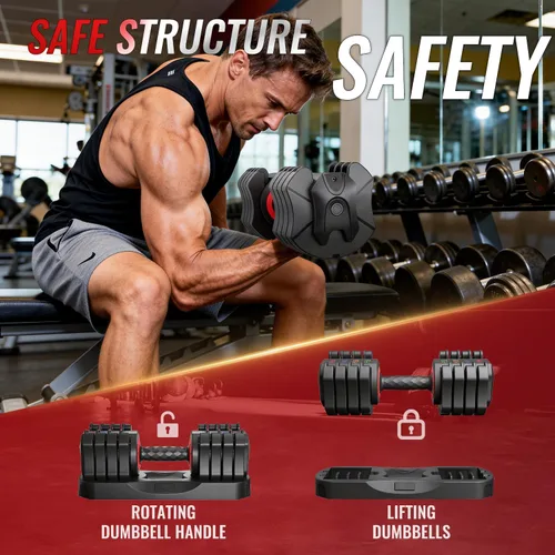 Miniatura 3 de WHATAFIT 2026 Upgrade 25LB Adjustable Dumbbell, 5-in-1 Fast Weight Change with Anti-Slip Handle & Tray, Single Dumbbell for Full Body Workout