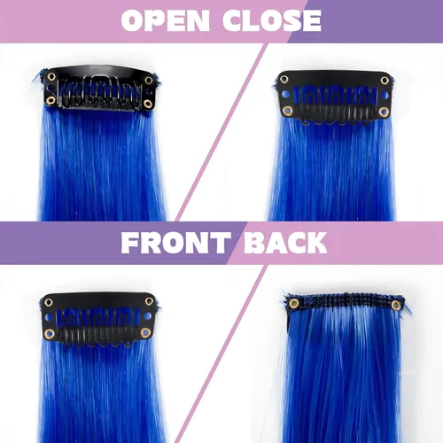 Miniatura 5 de 12 extensiones de cabello con pinza de colores de 20 pulgadas arcoíris largas y lacias de BEAHOT, piezas de cabello sintético para clip, disfraz