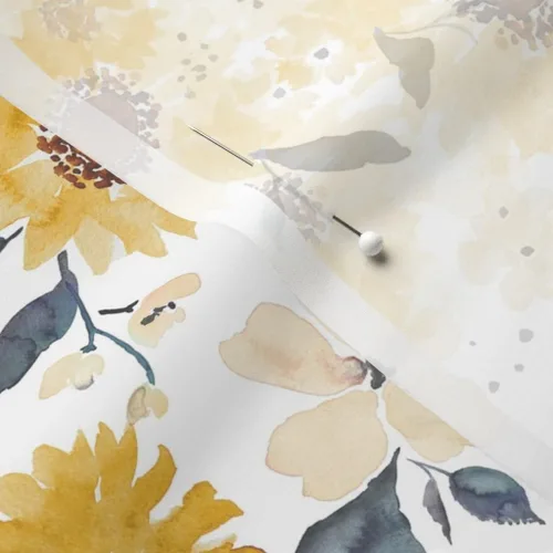 Miniatura 5 de Spoonflower Tela - Verano Girasol Otoño Mostaza Oro Otoño Acuarela Floral Impreso en Tela de Gasa Cuarto Grasa - Costura Ropa de Moda Vestidos