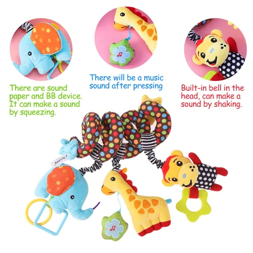 Miniatura 3 de TOYMYTOY Juguete de asiento de coche en espiral para bebé, mono de peluche, elefante, cuna, sonajeros, actividad sensorial, juguete de viaje