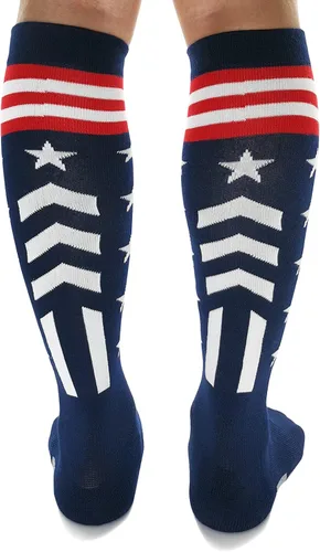 Miniatura 6 de Calcetines atléticos hasta la rodilla con la bandera estadounidense para béisbol, fútbol, sóftbol y fútbol
