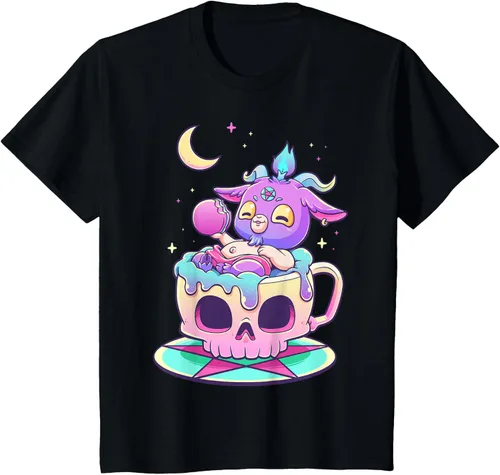 Miniatura 80 de Kawaii Pastel Goth Cute espeluznante Pentáculo Baphomet - Camiseta de cabra, Negro