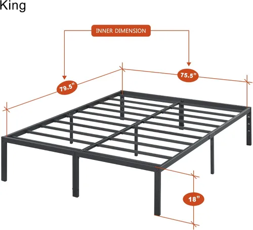 Miniatura 3 de PrimaSleep Base de cama antideslizante de listones de acero resistente de 18 pulgadas, base de cama de plataforma de fácil montaje, base de colchón