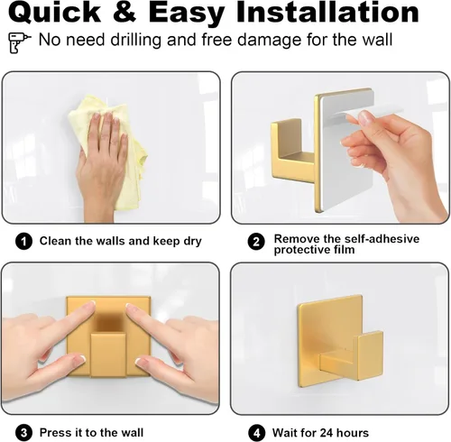Miniatura 4 de HUFEEOH Ganchos adhesivos para toallas, ganchos de aluminio para toallas de baño, ganchos de pared para colgar, ganchos de pared adhesivos