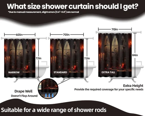 Miniatura 4 de Cortina de ducha de Halloween, diseño de mansión embrujada gótica espeluznante, juego de cortinas de baño de castillo de murciélago gótico Embrujado