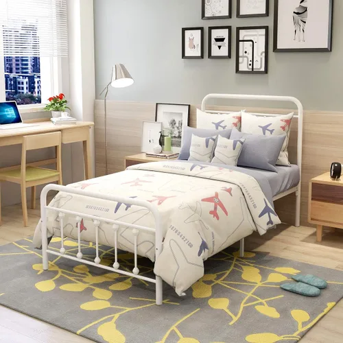 Miniatura 14 de DUMEE Base de cama de metal tamaño matrimonial con cabecera y estribo vintage, almacenamiento debajo de la cama, no necesita somier