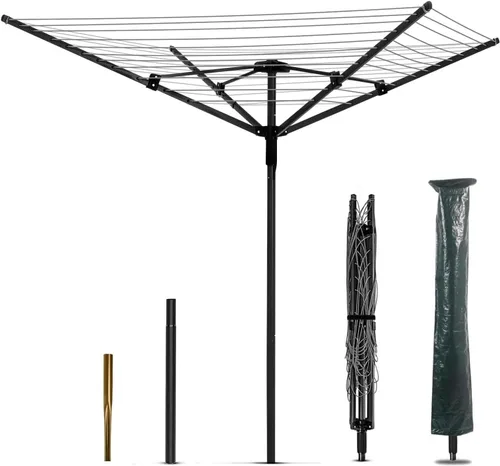 Nisorpa Tendedero giratorio para paraguas para exteriores, altura ajustable, con cubierta protectora impermeable, secadora giratoria plegable con 4