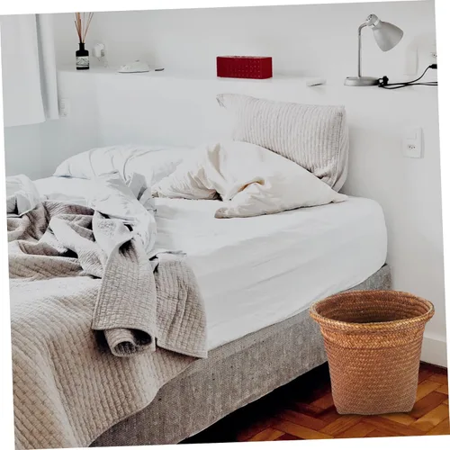 Miniatura 8 de Papelera tejida con paja para baño, bordes lisos, diseño de paja natural, fácil de limpiar