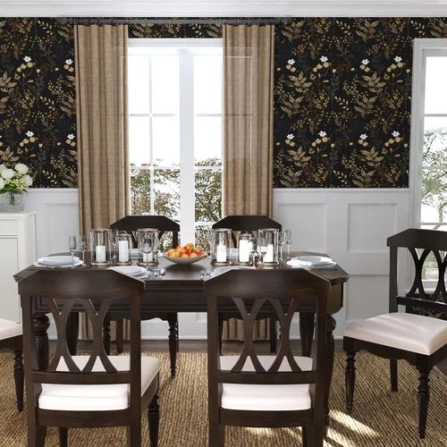 Miniatura 4 de Papel Tapiz Floral Negro Despegar y Pegar Papel Tapiz de Hojas Papel de Contacto de Hojas Doradas para Gabinetes Impermeable Autoadhesivo Papel