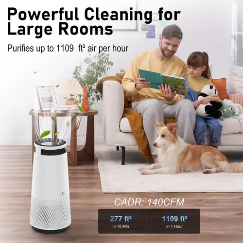 Miniatura 6 de DH Lifelabs Purificador de aire para el hogar, purificador de aire ionizador para alergias, filtro purificador de aire HEPA elimina el olor