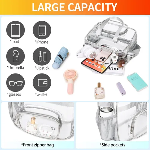Miniatura 24 de Bolsas transparentes aprobadas para estadios, bolsa transparente + correa para el hombro, bolsa transparente grande