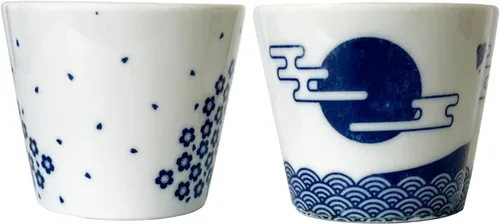 Miniatura 5 de Juego de 2 tazas de sake japonesas - Sakura y Monte Fuji Design, cerámica de color índigo, 3.9 onzas líquidas, para bebidas frías y calientes, taza