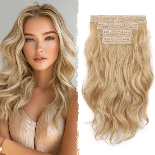 Miniatura 14 de 4 extensiones de cabello sintético con clip, extensiones de cabello rizado de 20 pulgadas de largo con clip (color: marrón medio)