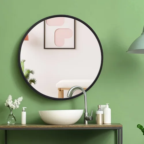 Miniatura 2 de ZenStyle Espejo de pared circular de 18 pulgadas, color negro, espejo de baño con marco de metal grande con ganchos prefijados para un fácil