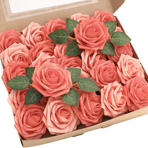 Miniatura 44 de Floroom Flores artificiales de espuma, aspecto real, con tallos, para manualidades, ramos de boda, centros de mesa, despedida de soltera, fiesta, 25