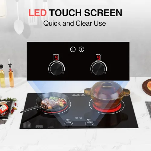 Miniatura 9 de Placa de cocina eléctrica de 2400 W: estufa eléctrica de 24" de 2 quemadores, placa caliente de doble quemador, GTKZW control de perilla para Placa