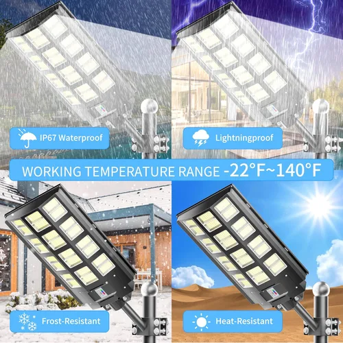 Miniatura 4 de Paquete de 3 luces solares de calle de 9500 W, 240000 lm, IP67, impermeables, del atardecer al amanecer, luces de calle solares al aire libre