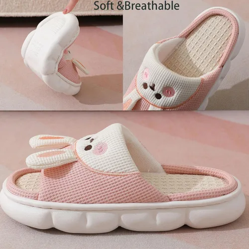 Miniatura 3 de Aucomfo Pantuflas de lino, bonitas pantuflas de animales para mujeres y hombres, bonitas pantuflas de casa para mujeres, pantuflas de casa kawaii