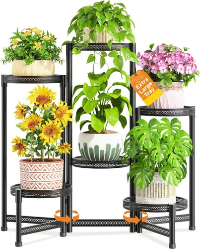 Miniatura 18 de LASZOLA Soporte plegable para plantas de interior de 7 niveles para múltiples macetas grandes, estante ajustable alto y resistente con bandeja de 10