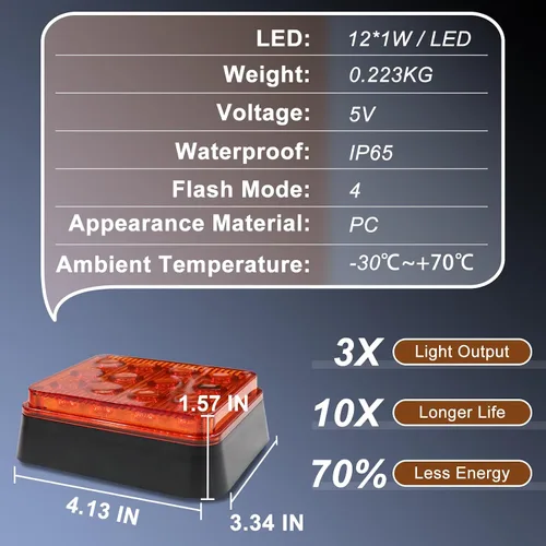 Miniatura 3 de Luces estroboscópicas de emergencia ámbar, 2 unidades, 12 luces LED magnéticas intermitentes de seguridad para camiones, camionetas, remolques