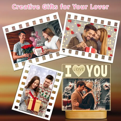 Miniatura 2 de Attivolife Marco de fotos con texto en inglés "I Love You" para mujer, marco de fotos iluminado con luz nocturna LED, regalos para parejas, esposos