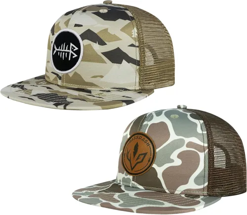 Miniatura 14 de BASSDASH Paquete de 2 gorras de camionero de ala plana con parte trasera de malla ajustable para hombres y mujeres para pesca y caza