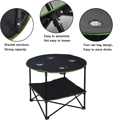 Miniatura 5 de LEADALLWAY Mesas de Camping Plegables Ligeras Mesa Portátil para Exteriores con 4 Portavasos y Bolsas de Transporte para Picnic al Aire Libre, negro
