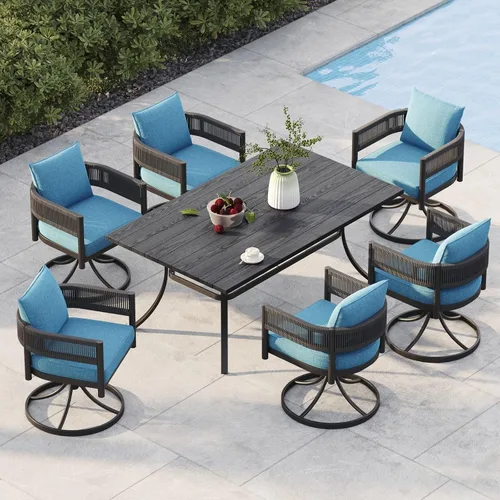 Miniatura 37 de Juego de comedor al aire libre Grand Patio de 5 piezas para 4, sillas de patio fijas de mimbre tejido metálico con cojines engrosados y 1 mesa