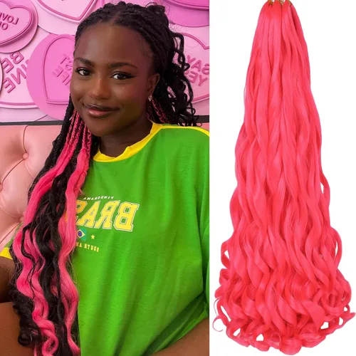 Miniatura 60 de COOKOO 9 paquetes de cabello rizado francés trenzado de 18 pulgadas, suave y flexible, cabello trenzado de alta calidad, rizos franceses, extensión