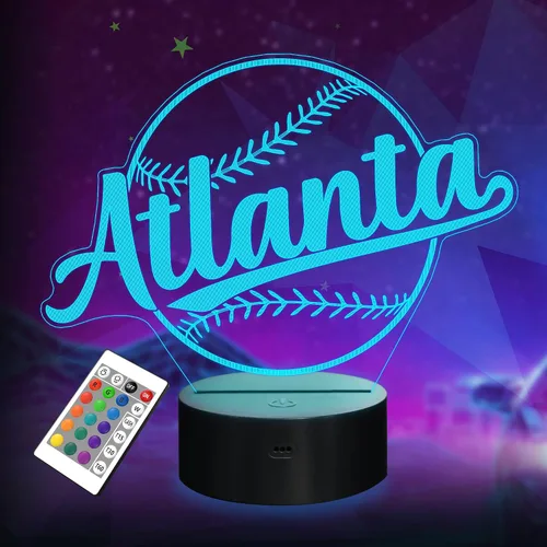 Regalos de béisbol, luz nocturna de béisbol, lámpara de ilusión 3D para regalo de niños con 16 colores cambiantes, control remoto, iluminación para