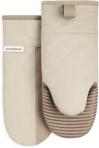 KitchenAid Beacon - Juego de guantes de horno antideslizantes de dos tonos, batido/beige, 5.75 x 13 pulgadas, 2 piezas