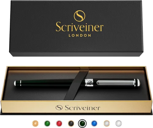 Miniatura 14 de Scriveiner – Bolígrafo roller azul medianoche, con lacado azul y acabado cromado, repuesto de tinta Schmidt, para hombres y mujeres, para 13. Azul