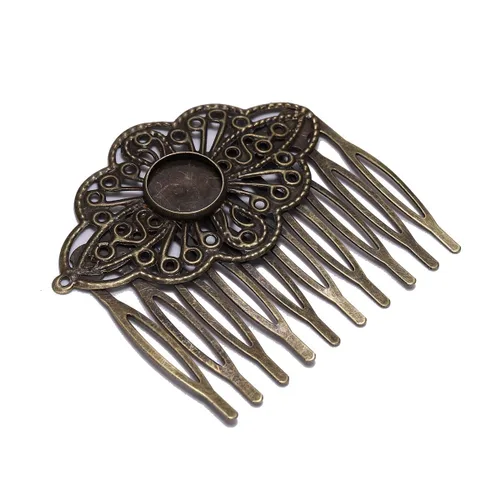 5 unids 52×56mm bronce antiguo peine para el pelo fabricación de joyas horquillas hallazgos ajuste 0.472 in cabujones de vidrio ajustes DIY pinzas