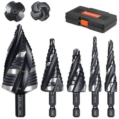 Miniatura 10 de 3 piezas de juego de brocas de paso, broca de paso de 1/4" con vástago hexagonal de acero de alta velocidad con ranuras en espiral, brocas de paso