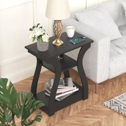Miniatura 6 de FROMJBEST - Mesa auxiliar con estación de carga; mesa de lado con puertos USB y tomas de corriente; mesa de noche de sofá de 3 niveles para espacios