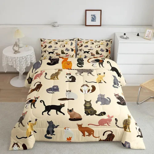 Miniatura 28 de Feelyou Juego de edredón de oso azul, juego de ropa de cama de osos de animales, juego de edredón acolchado con estampado de arboleda de galaxia