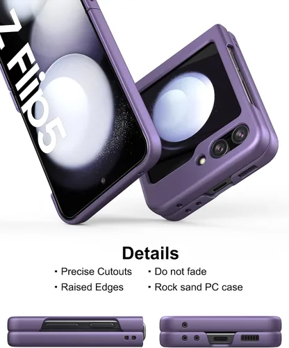 Miniatura 5 de Funda delgada para Galaxy Z Flip 5, [película de pantalla frontal dura transparente incorporada + parte trasera de policarbonato duro]