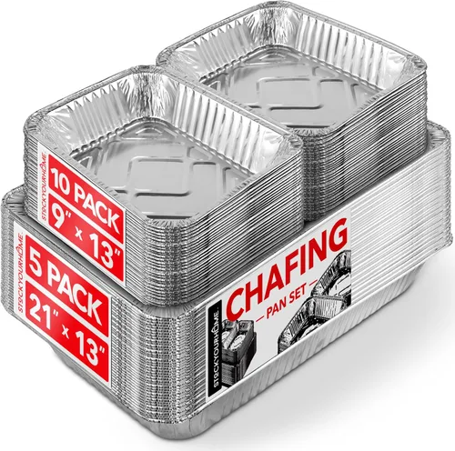 Juego de platos desechables para bufé, 21 x 13 (paquete de 5) de 9 x 13 pulgadas (paquete de 10) bandejas de aluminio para servir, bandejas de