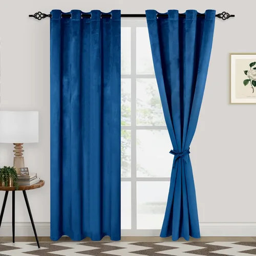 Miniatura 45 de XWZO Cortinas de terciopelo azul de 63 pulgadas de largo, elegantes cortinas de lujo suaves para sala de estar, aislamiento térmico, oscurecimiento