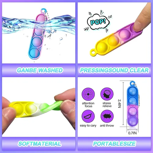 Miniatura 2 de 260 PCS Llaveros Pop a Granel Recuerdos de Fiesta, Juguetes Fidget para Niños a Granel Mini Llaveros Pop Juguetes Sensoriales Rellenos de Calcetines
