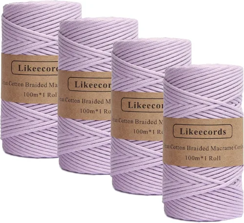 Miniatura 33 de Cordón de Algodón Trenzado 3mm x 109 yardas - Cuerda de Macramé Colorida para Manualidades, Ganchos, Colgantes de Pared - 100% Algodón Natural