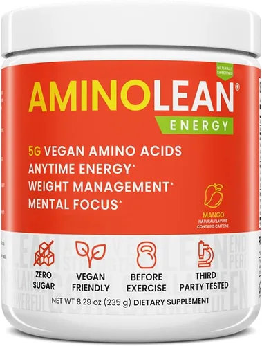 RSP NUTRITION AminoLean Polvo Natural de Pre-Entreno, Energía de Aminoácidos Sin Sucralosa Sin Colorantes Artificiales, BCAAs Veganos y Control de