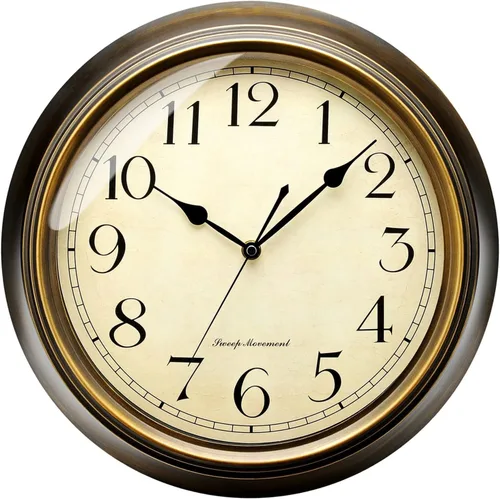 Plumeet Reloj de Pared de Metal Pequeño, 10'' Sin Tictac Clásico Silencioso Relojes de Pared de Hierro Decorativos para Cocina, Sala de Estar, Marrón