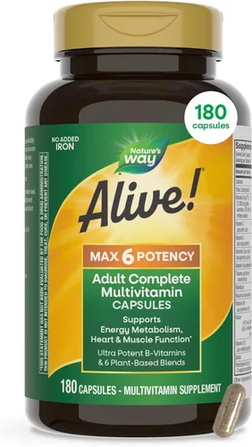 Nature's Way ¡Alive! Max6 Potency - Multivitamínico completo para adultos, vitaminas antioxidantes de alta potencia, vitaminas A, C, E y B, metilo