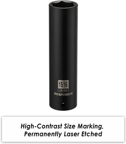 Miniatura 7 de MIXPOWER 1/2" Dr. x 15/16 pulgadas Extra Long Deep Impact Socket, 6 puntos, acero de aleación Cr-Mo, 5 pulgadas de largo, 15/16 pulgadas