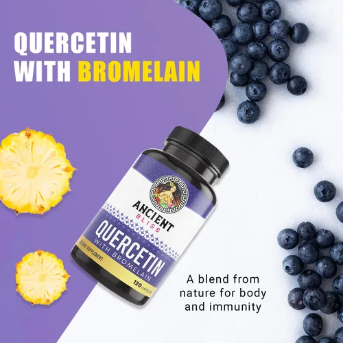 Miniatura 2 de Ancient Bliss Quercetina con bromelina Quercetina 1000 mg de bromelina 200 mg por porción Apoya el sistema inmunológico, la salud