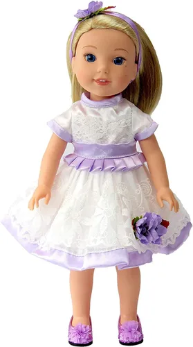 Miniatura 11 de American Fashion World Vestido de lunares y rayas para muñecas de 14 pulgadas Calidad premium y diseño moderno Ropa de muñecas Moda de ropa