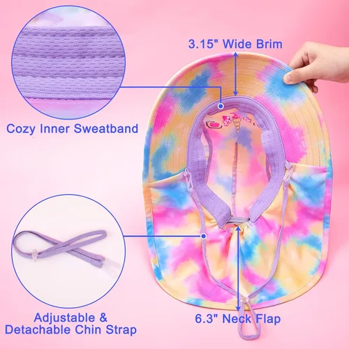 Miniatura 150 de Sombrero de sol para niños, protección UV, unicornio, verano, playa, jugar con ala ancha, solapa para el cuello para niñas y niños