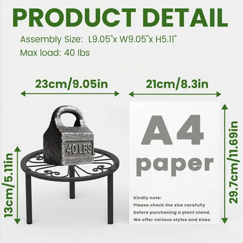 Miniatura 3 de TOSKING Soporte de metal resistente para plantas, patrón redondo de desplazamiento clásico de 9 pulgadas, patas niveladoras antideslizantes